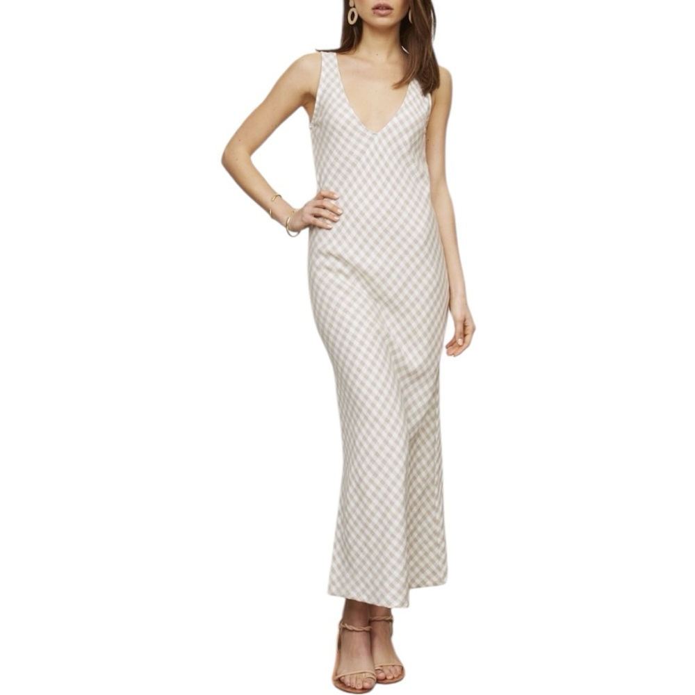 Rachel Pally Bias Cut Maxi Dress size Small Linen Blend Sleeveless V Neckline